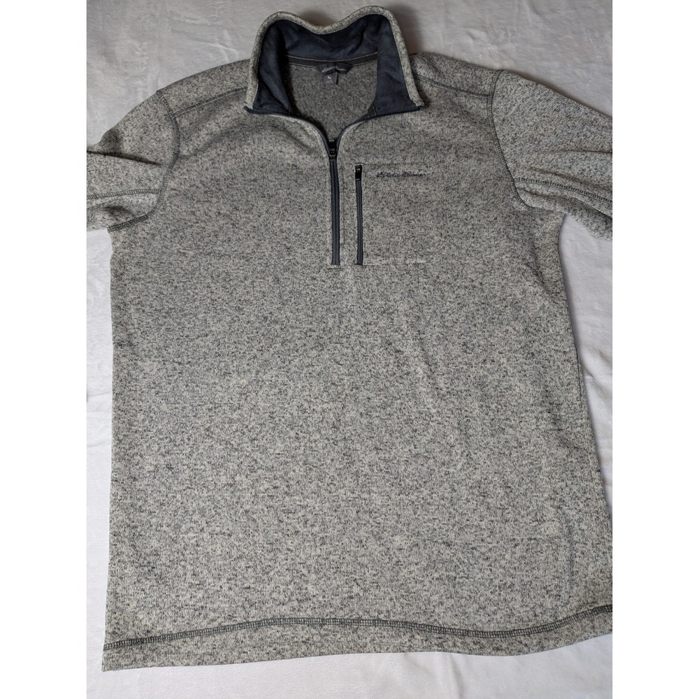 Eddie Bauer Men's Tall L Gray Sweater Fleece 1/4 Zip Pullover Outdoor Hiking